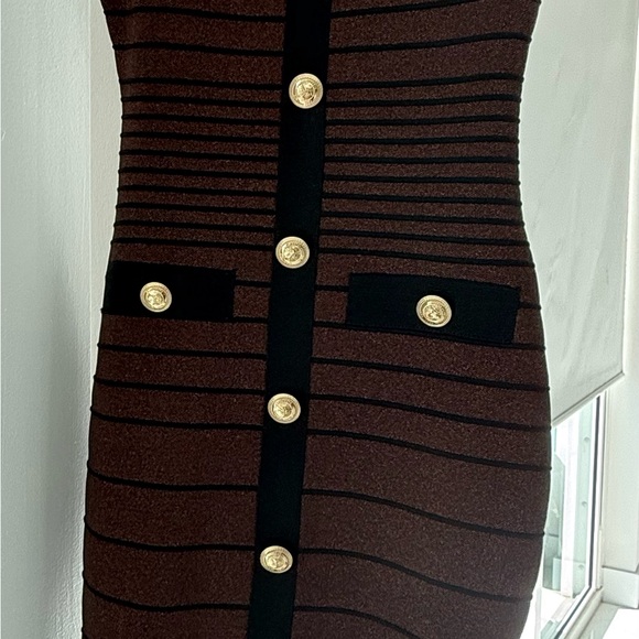 Retrofete Brown Striped Dress with Gold Accents Sz M - Picture 4 of 6